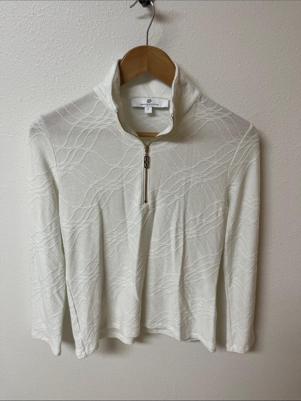 Jean-Pierre Klifa White Textured Quarter-Zip Top women’s size s